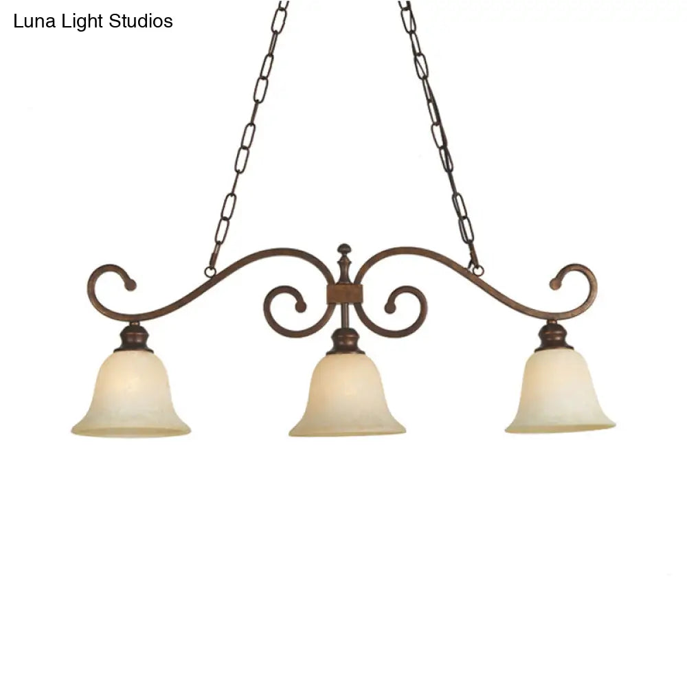 White Glass Bell Pendant Light - Classic Island Lighting With 3 Lights For Dining Room