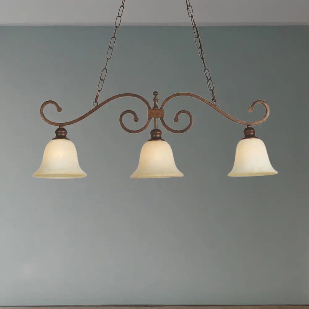 White Glass Bell Pendant Light - Classic Island Lighting With 3 Lights For Dining Room