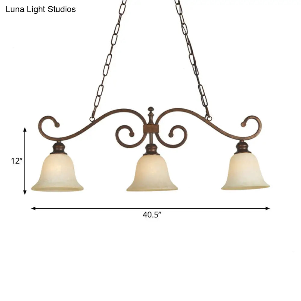 White Glass Bell Pendant Light - Classic Island Lighting With 3 Lights For Dining Room