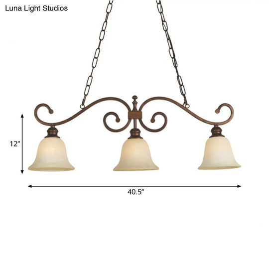 White Glass Bell Pendant Light - Classic Island Lighting With 3 Lights For Dining Room