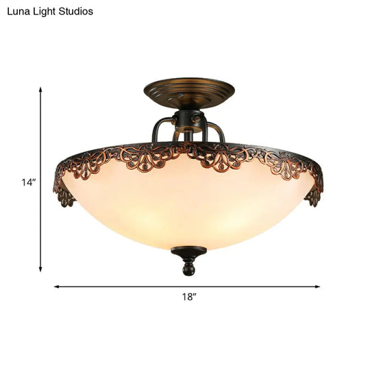 White Glass Bowl Ceiling Lamp - 6 - Light Semi Flush Mount For Dining Room