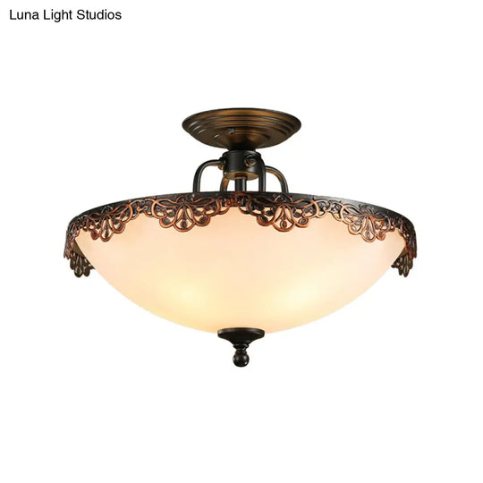White Glass Bowl Ceiling Lamp - 6 - Light Semi Flush Mount For Dining Room