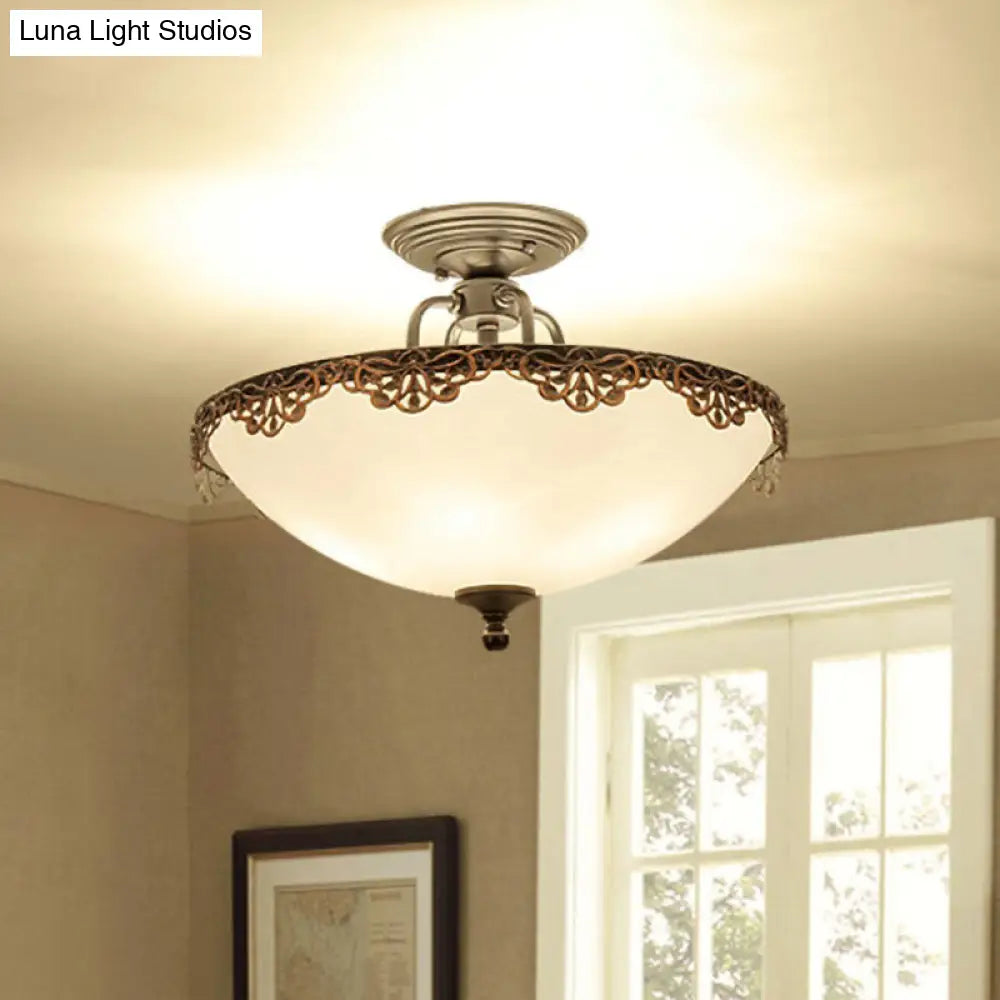 White Glass Bowl Ceiling Lamp - 6-Light Semi Flush Mount For Dining Room