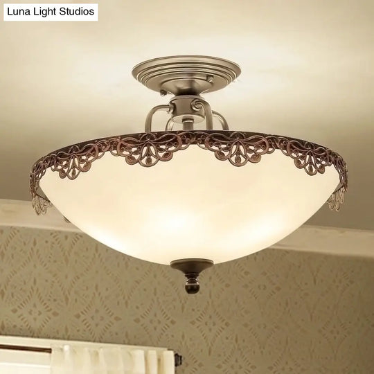 White Glass Bowl Ceiling Lamp - 6-Light Semi Flush Mount For Dining Room