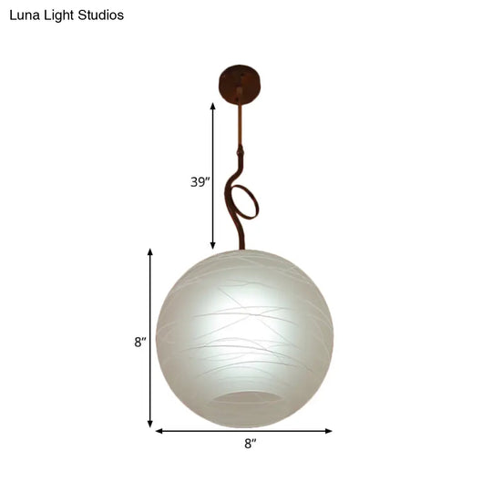 White Glass Ceiling Pendant Lamp - Modern Global Hanging Light Kit With 1 Bulb For Bedroom