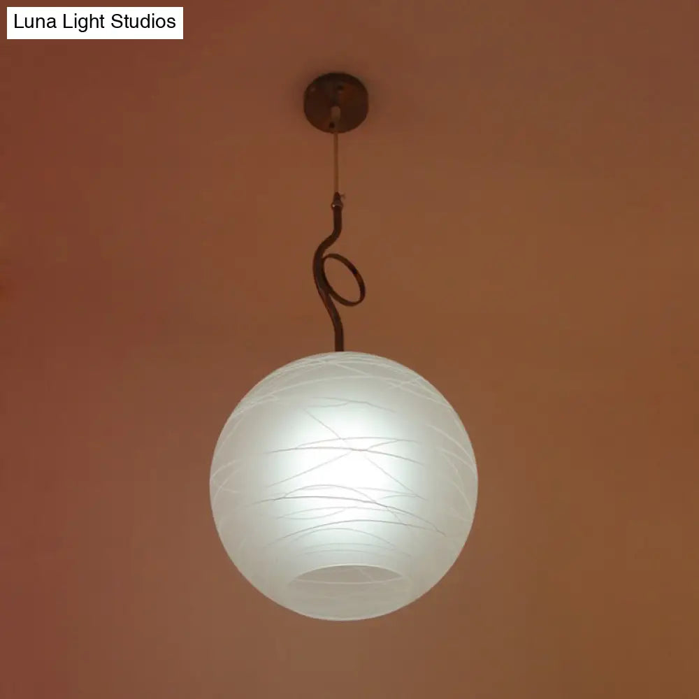 White Glass Ceiling Pendant Lamp - Modern Global Hanging Light Kit With 1 Bulb For Bedroom