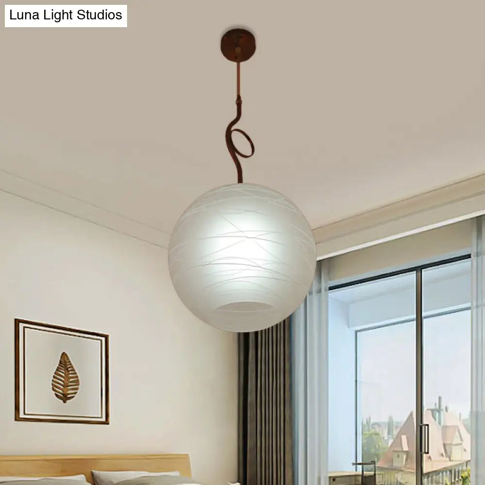 White Glass Ceiling Pendant Lamp - Modern Global Hanging Light Kit With 1 Bulb For Bedroom