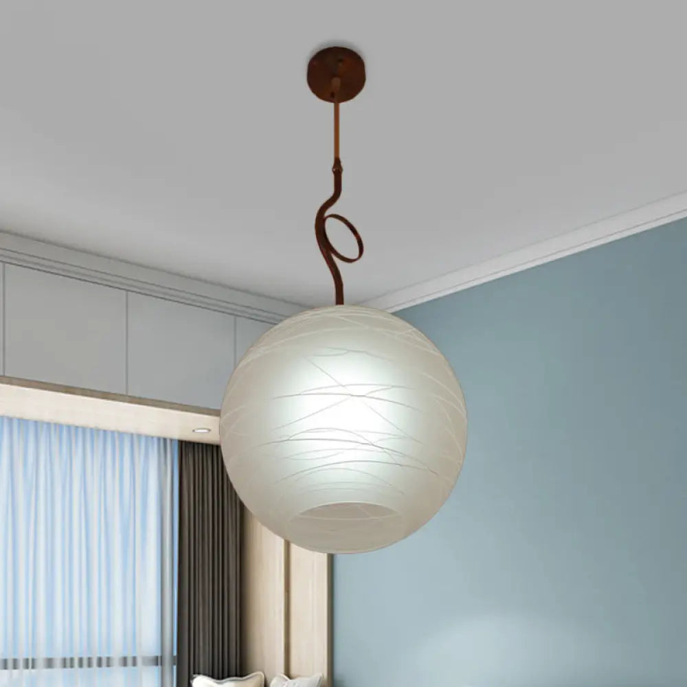 White Glass Ceiling Pendant Lamp - Modern Global Hanging Light Kit With 1 Bulb For Bedroom