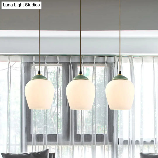 White Glass Cluster Pendant Lamp With Ceramic Top - Classic 3 Heads Suspension For Living Room