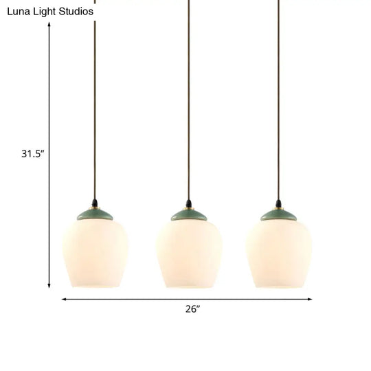 White Glass Cluster Pendant Lamp With Ceramic Top - Classic 3 Heads Suspension For Living Room