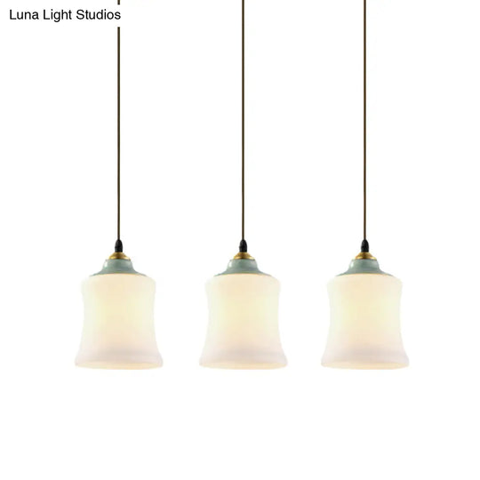 White Glass Cluster Pendant Lamp With Ceramic Top - Classic 3 Heads Suspension For Living Room