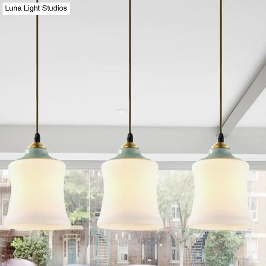 White Glass Cluster Pendant Lamp With Ceramic Top - Classic 3 Heads Suspension For Living Room