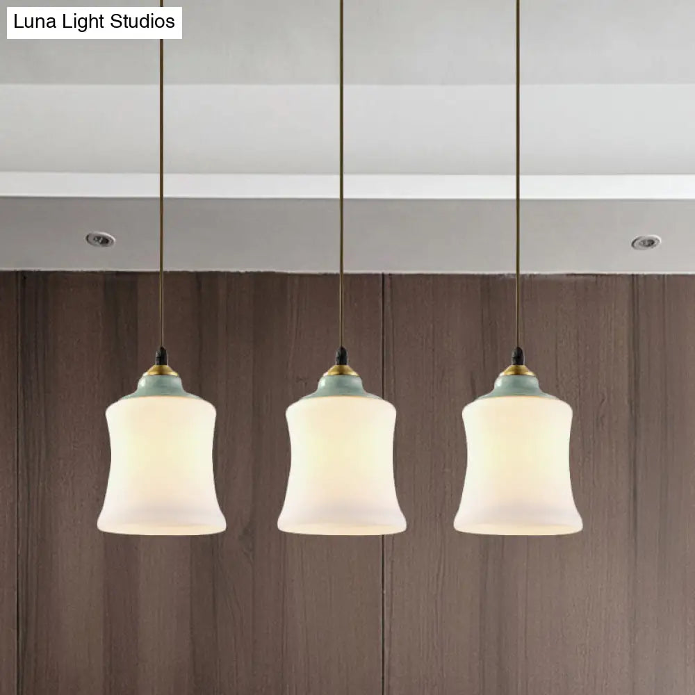 White Glass Cluster Pendant Lamp With Ceramic Top - Classic 3 Heads Suspension For Living Room