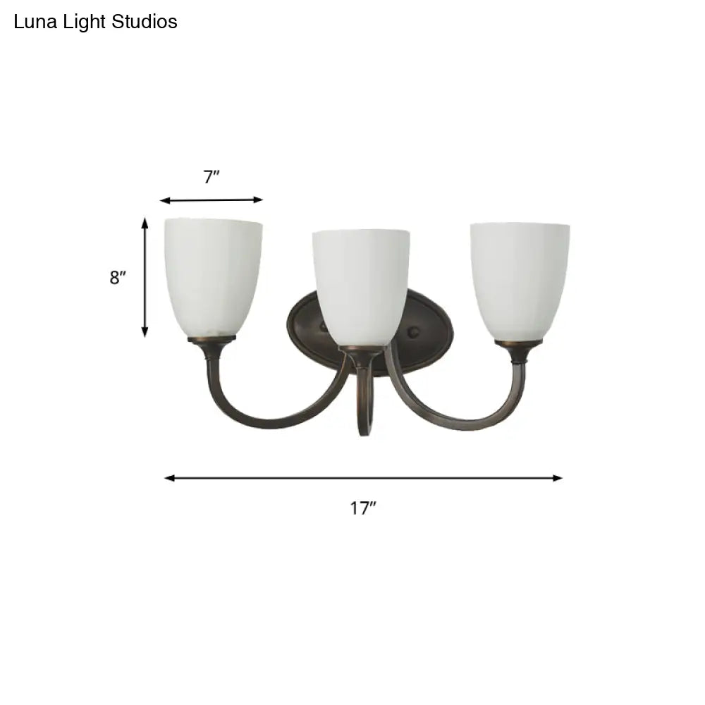 White Glass Cup Sconce: Traditional Bathroom Vanity Light With 3/4 Lights In Black/Chrome