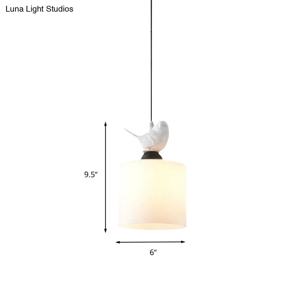 White Glass Cylinder Pendant Light: Simple Style Hanging Lamp With 1 Light Kit