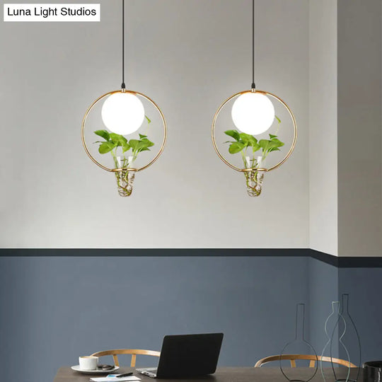 1-Head Factory Sphere Hanging Pendant Ceiling Light In Black/Grey/Gold With White Glass Round/Oval