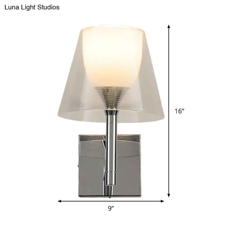 White Glass Flared Wall Sconce Light Fixture For Contemporary Living Rooms