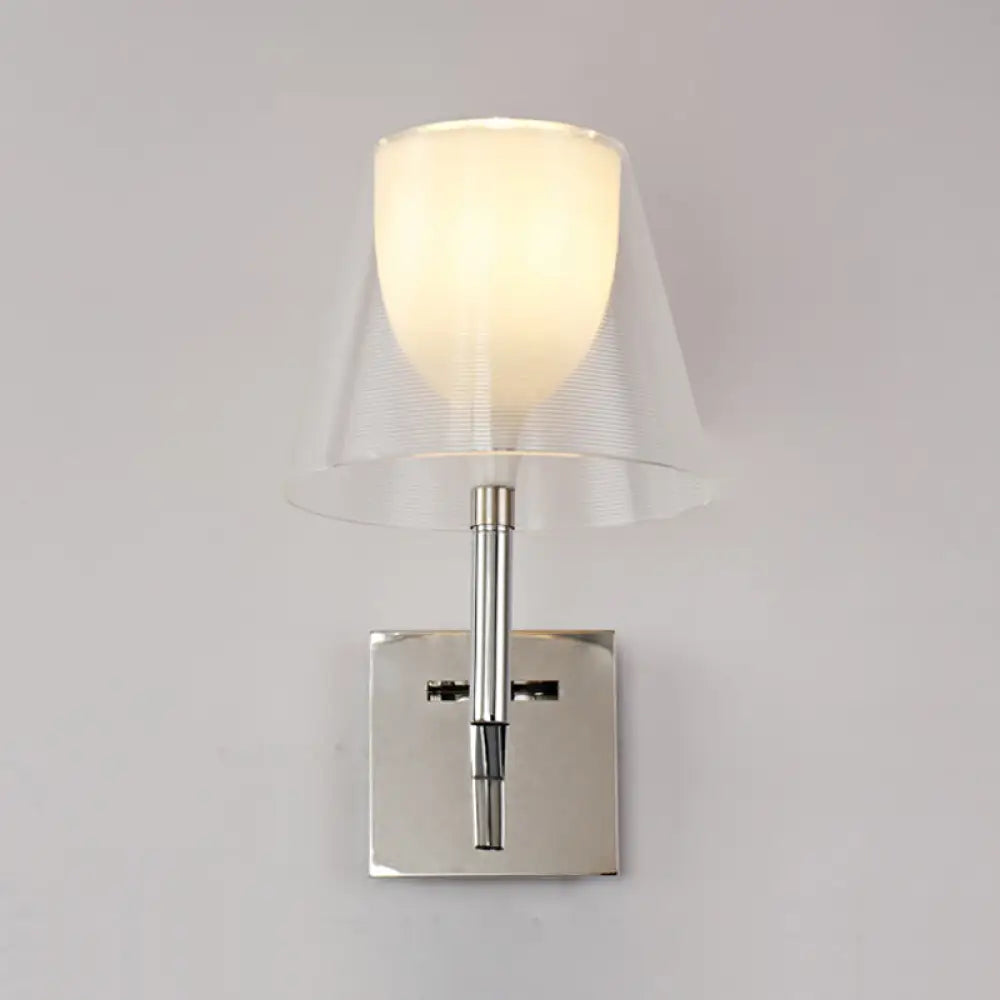 White Glass Flared Wall Sconce Light Fixture For Contemporary Living Rooms