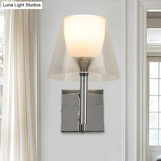 White Glass Flared Wall Sconce Light Fixture For Contemporary Living Rooms