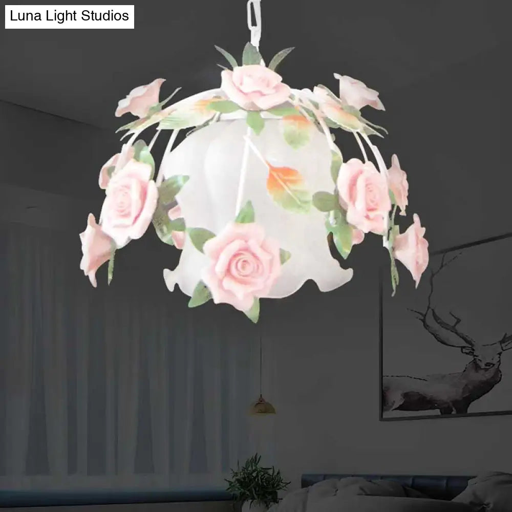 White Glass Flower Pendant Lamp - Romantic Pastoral Suspension Light