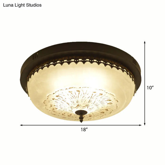 White Glass Flush Fixture With Traditional Design - 3/4 Lights Black Finish 14/18 Wide