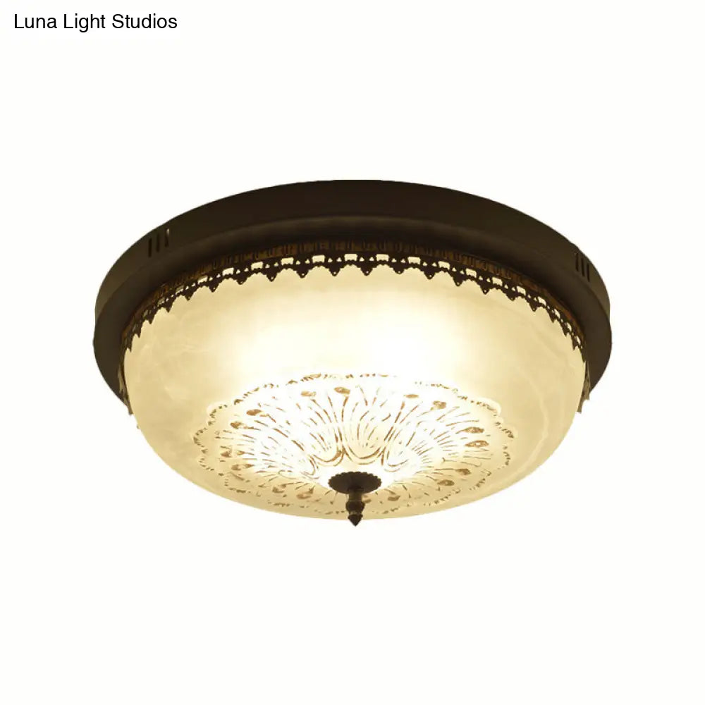 White Glass Flush Fixture With Traditional Design - 3/4 Lights Black Finish 14’/18’ Wide