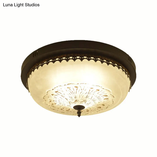 White Glass Flush Fixture With Traditional Design - 3/4 Lights Black Finish 14/18 Wide
