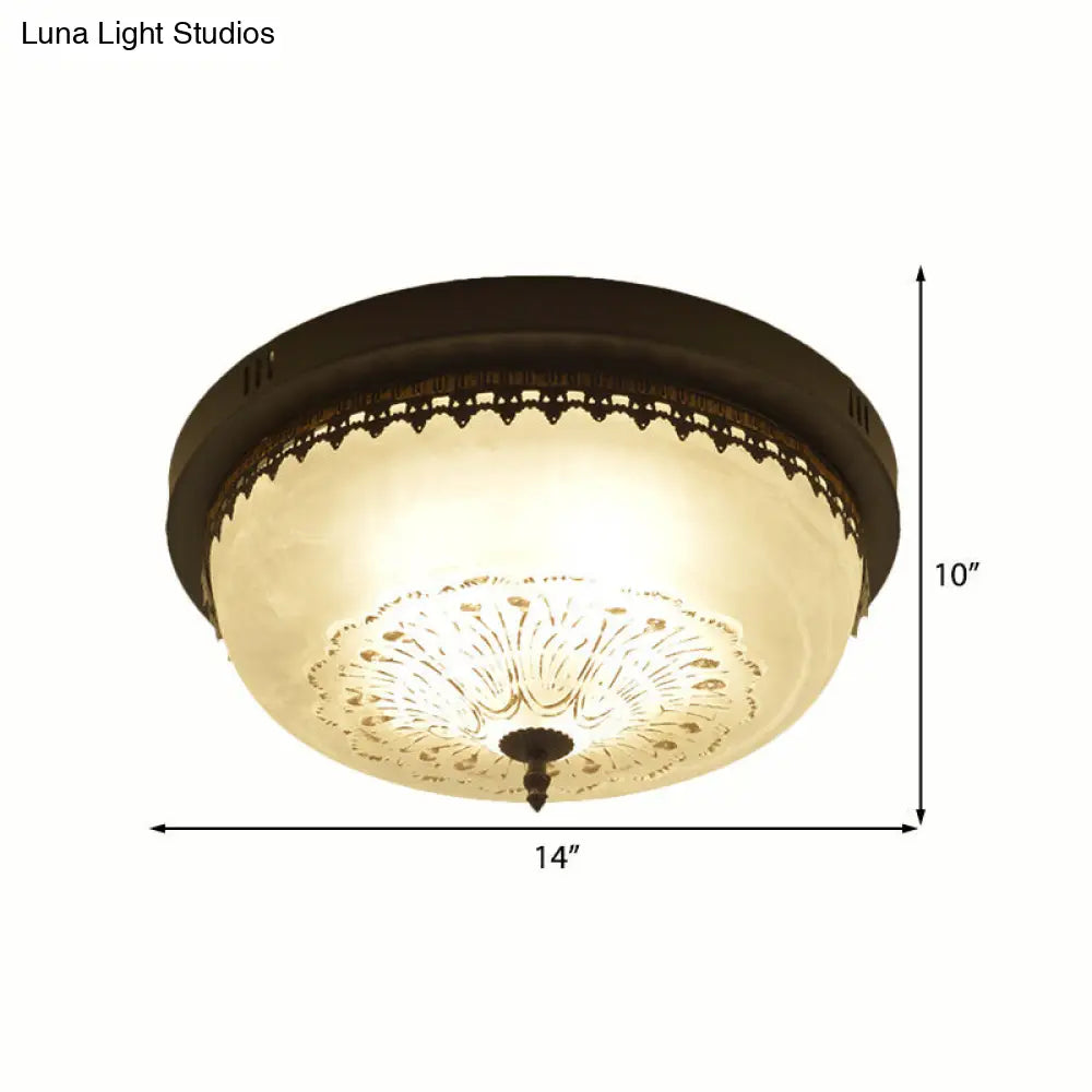 White Glass Flush Fixture With Traditional Design - 3/4 Lights Black Finish 14/18 Wide