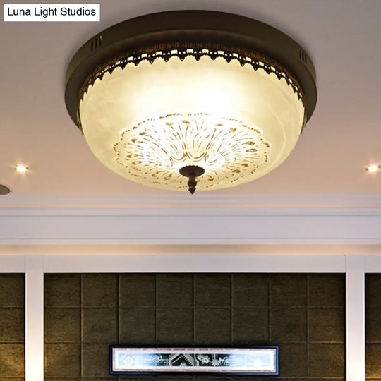 White Glass Flush Fixture With Traditional Design - 3/4 Lights Black Finish 14/18 Wide / 14