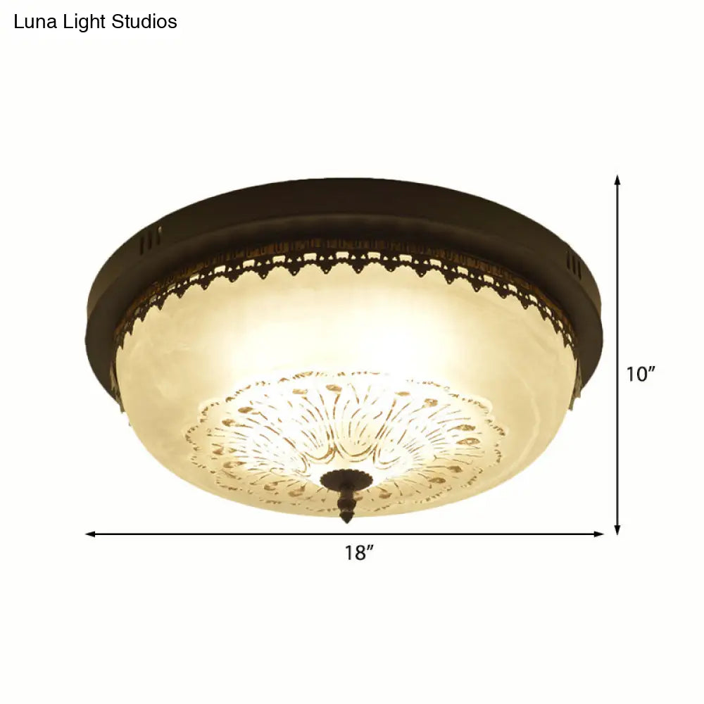 White Glass Flush Fixture With Traditional Design - 3/4 Lights Black Finish 14’/18’ Wide