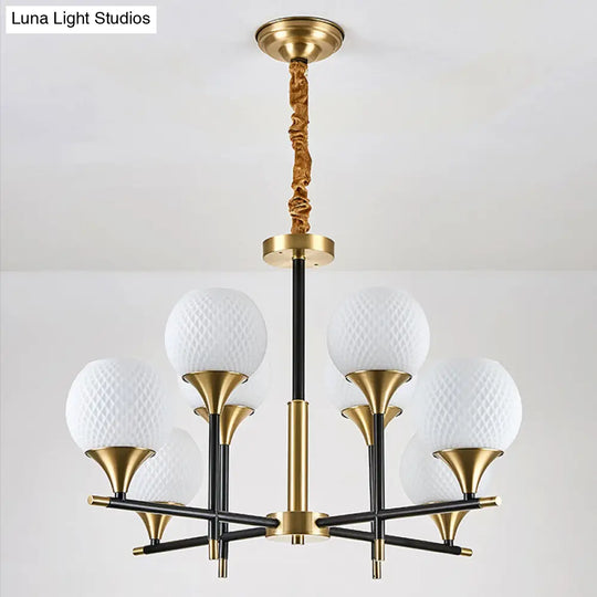 Modern Brass Chandelier With White Glass And 8 Bulbs For Bedroom Lighting