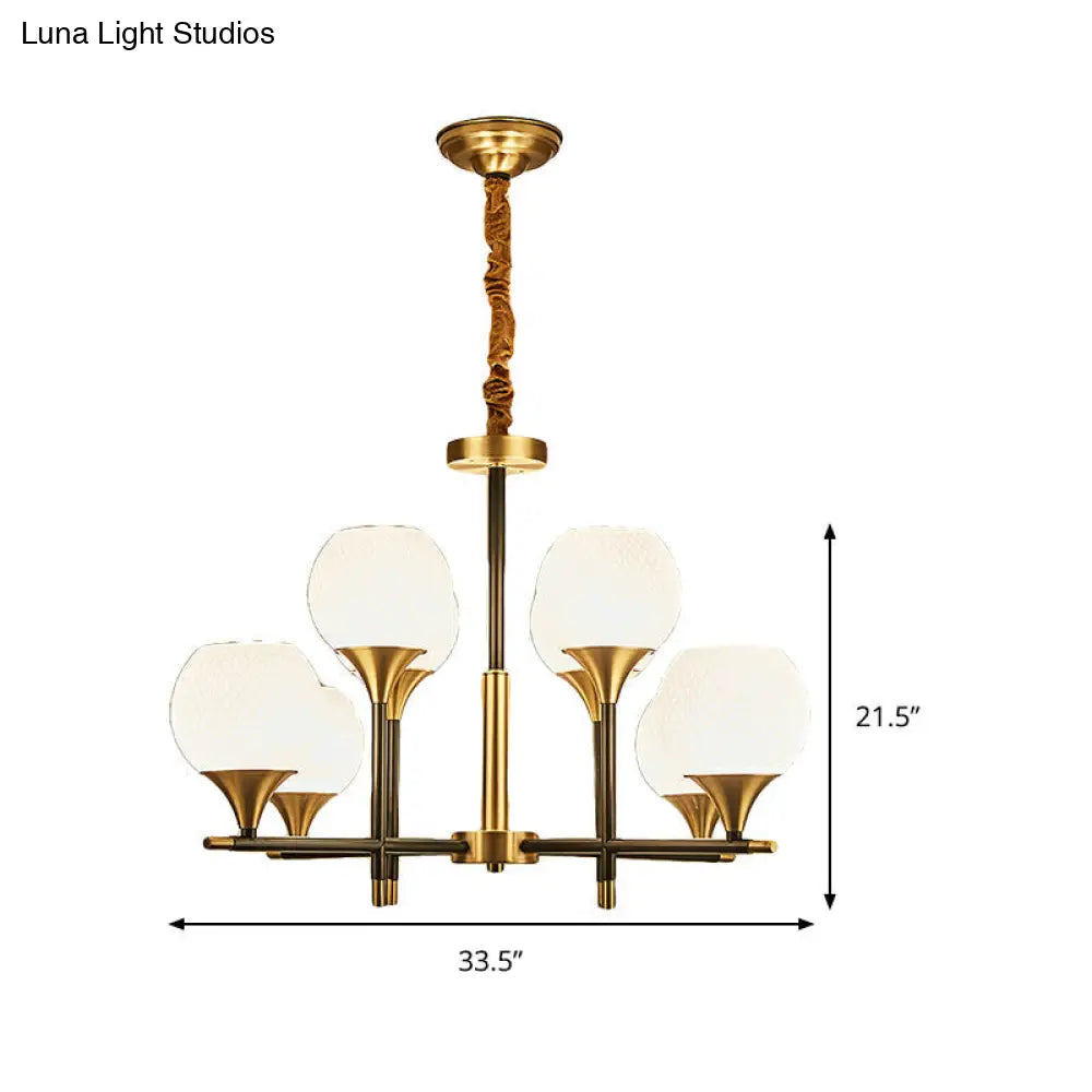 Modern Brass Chandelier With White Glass And 8 Bulbs For Bedroom Lighting