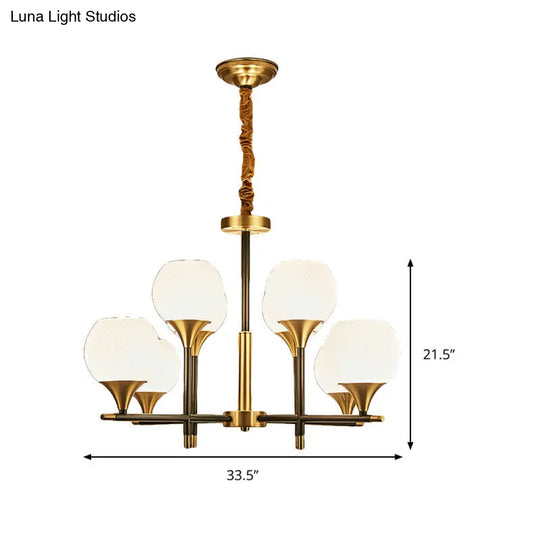 Modern Brass Chandelier With White Glass And 8 Bulbs For Bedroom Lighting