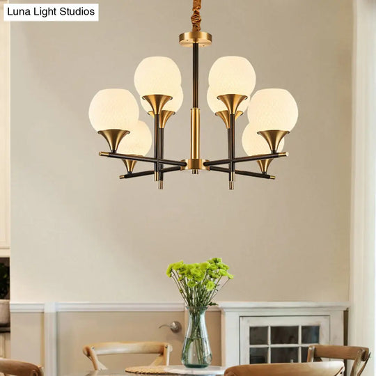 Modern Brass Chandelier With White Glass And 8 Bulbs For Bedroom Lighting