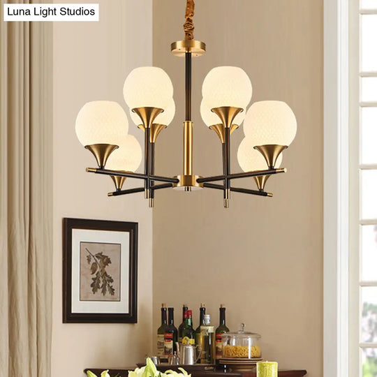 Modern Brass Chandelier With White Glass And 8 Bulbs For Bedroom Lighting