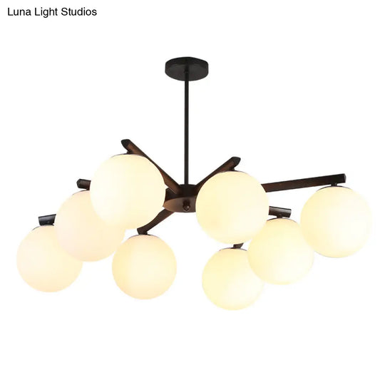 White Glass Globe Chandelier - Traditional Pendant Light With Sunburst Design In Black