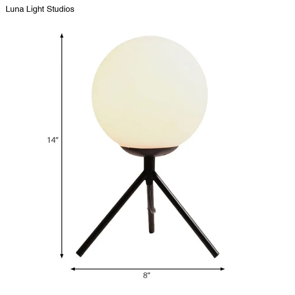 White Glass Globe Table Lamp - Modern 1 Light Black/Gold Tripod Base