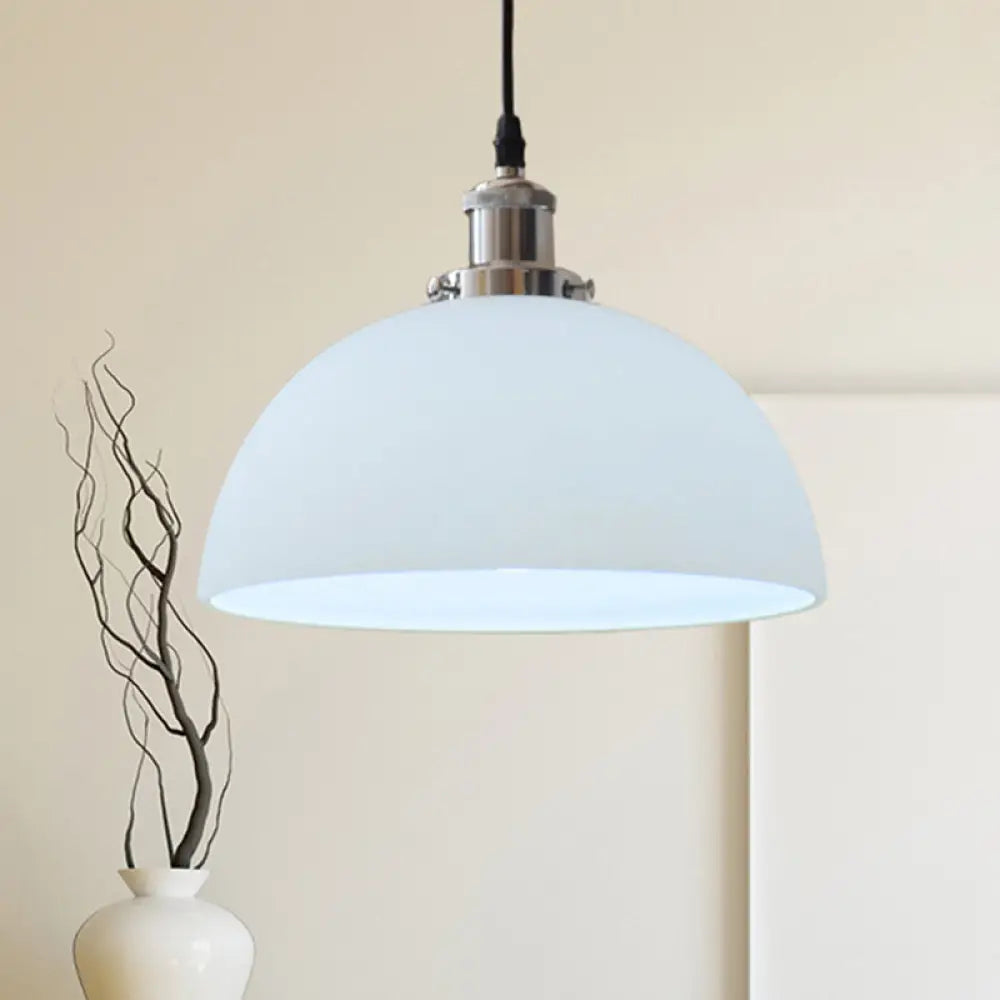 White Glass Industrial Pendant Light Fixture For Living Room With Chrome Dome Ceiling Mount