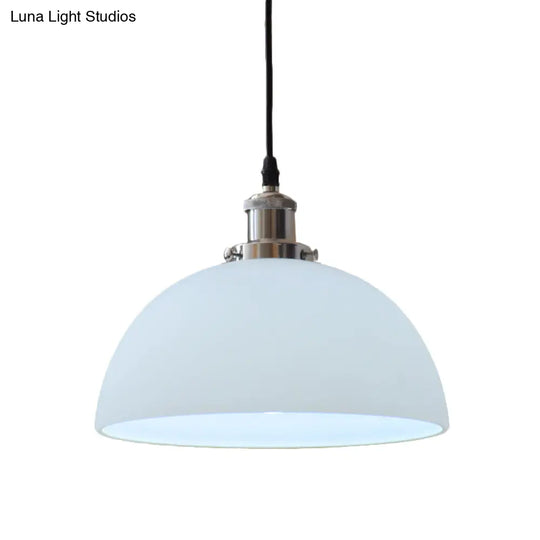 White Glass Industrial Pendant Light Fixture For Living Room With Chrome Dome Ceiling Mount