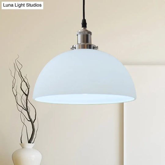 Industrial Chrome Dome Ceiling Light With White Glass - Stylish Pendant Lighting Fixture For Living