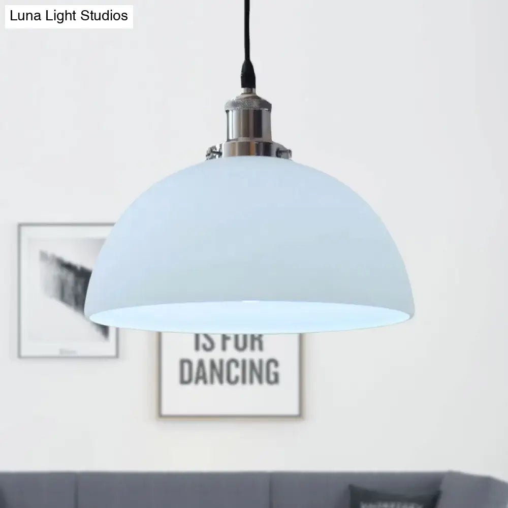 White Glass Industrial Pendant Light Fixture For Living Room With Chrome Dome Ceiling Mount