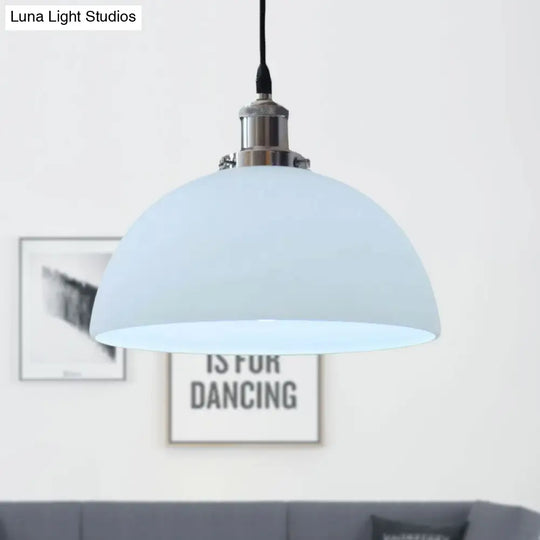 White Glass Industrial Pendant Light Fixture For Living Room With Chrome Dome Ceiling Mount