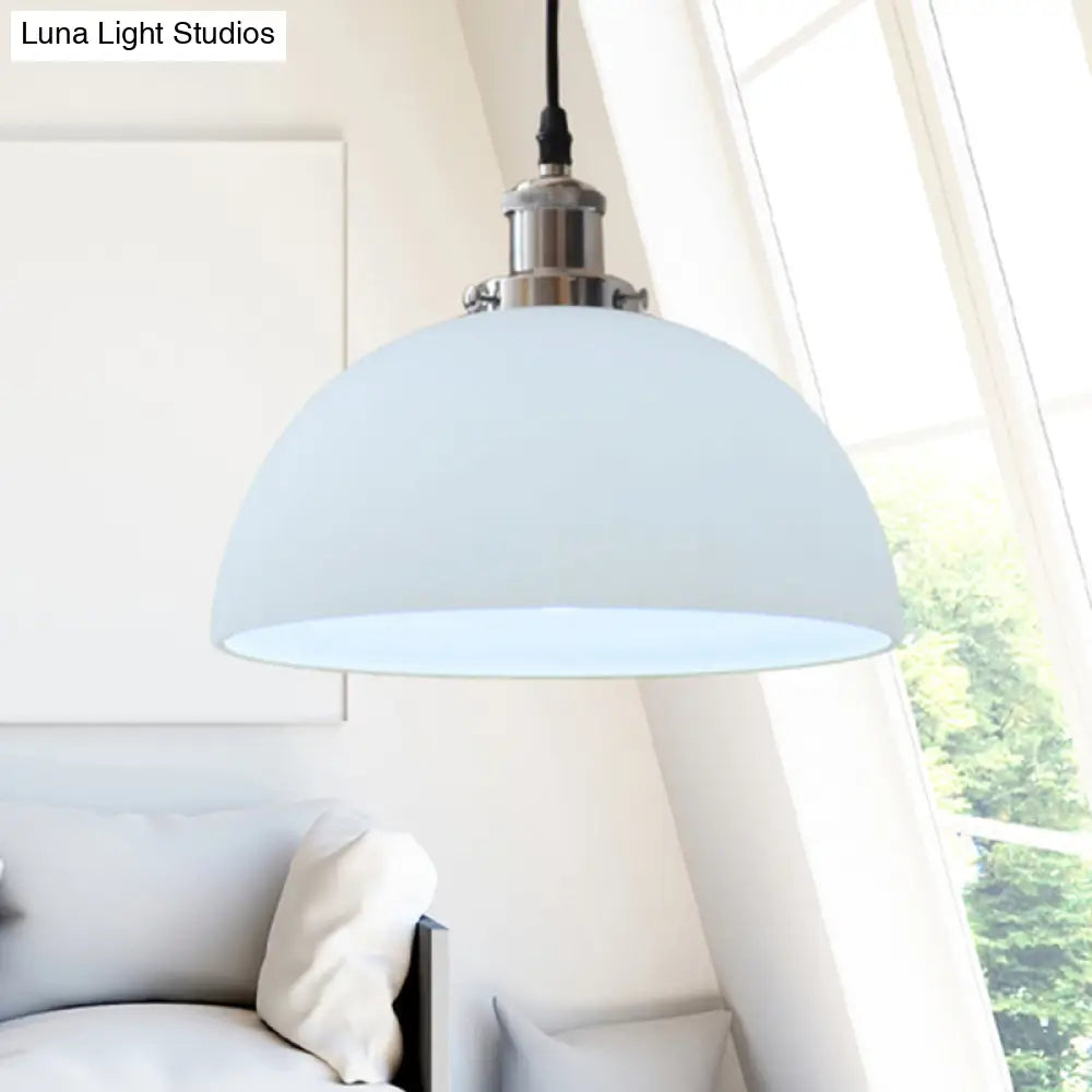 White Glass Industrial Pendant Light Fixture For Living Room With Chrome Dome Ceiling Mount