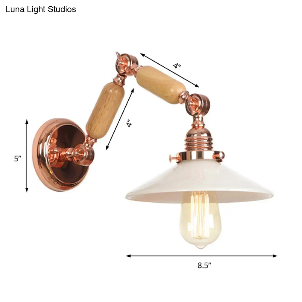 White Glass Industrial Wall Sconce With Extendable Arm - 1 Light Living Room Lighting Fixture