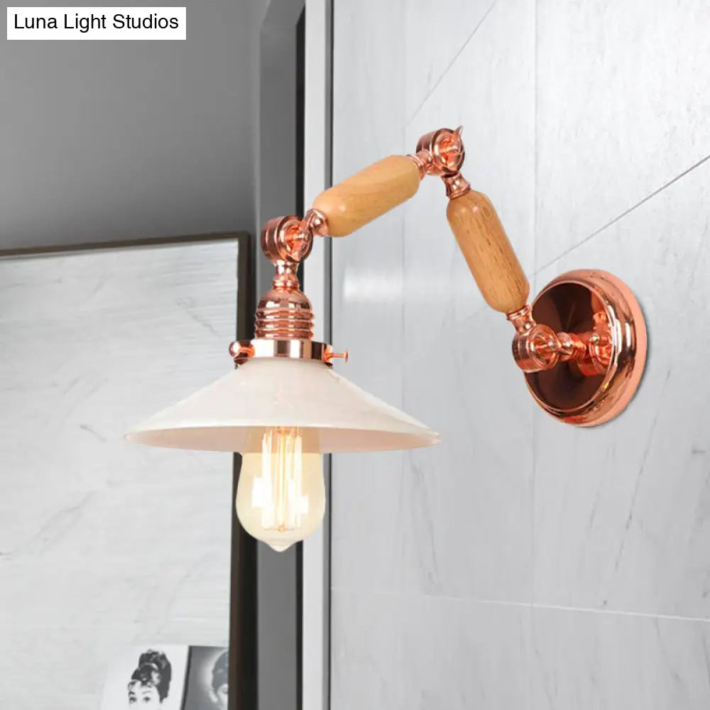 White Glass Industrial Wall Sconce With Extendable Arm - 1 Light Living Room Lighting Fixture