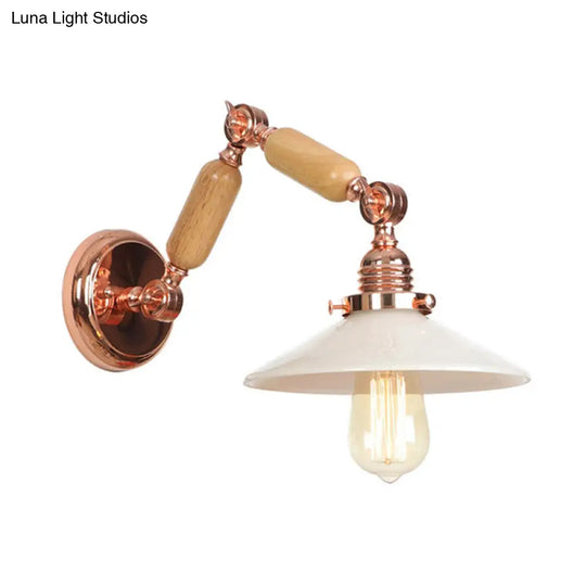 White Glass Industrial Wall Sconce With Extendable Arm - 1 Light Living Room Lighting Fixture