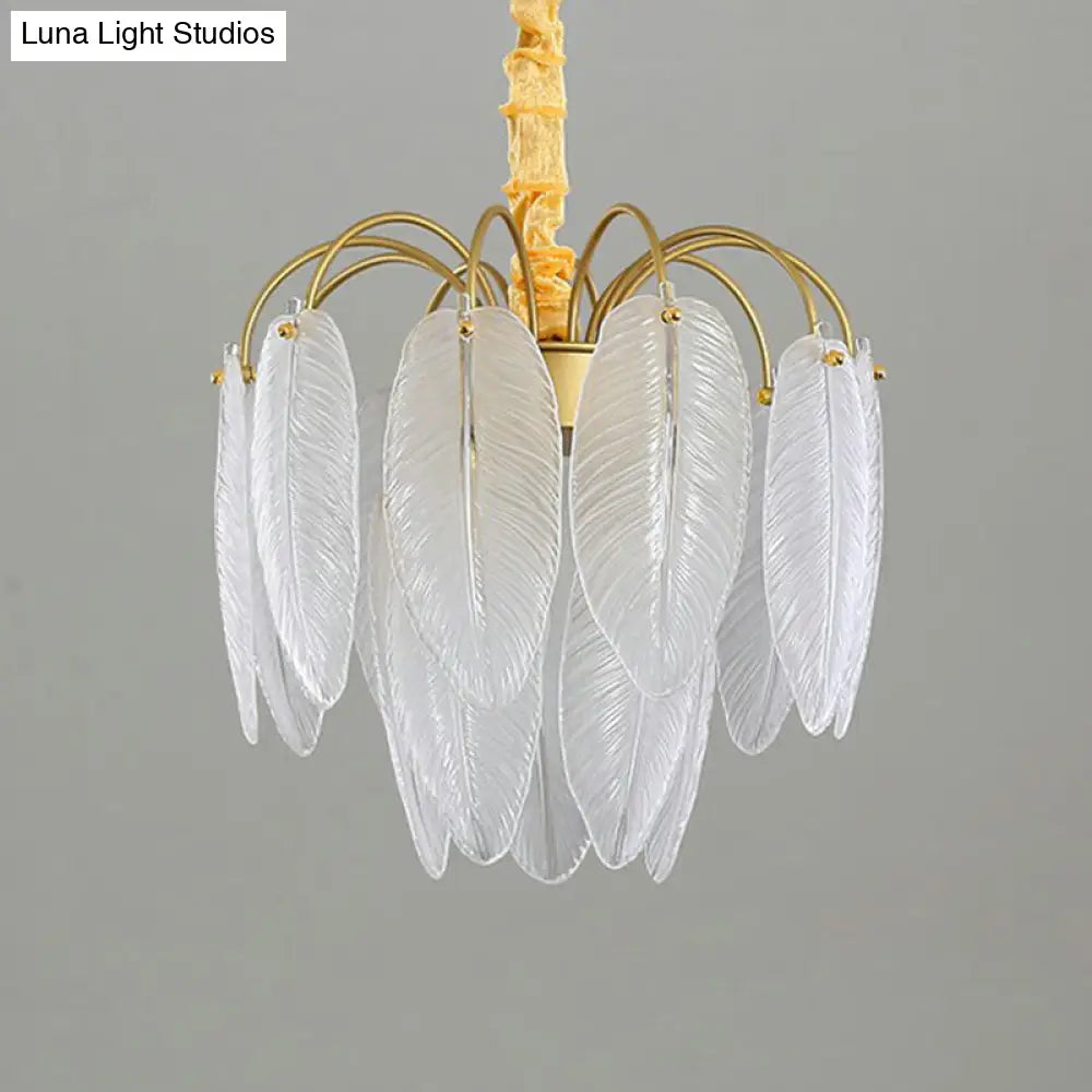 White Glass Leaf Pendant Light With Modern Gold Finish