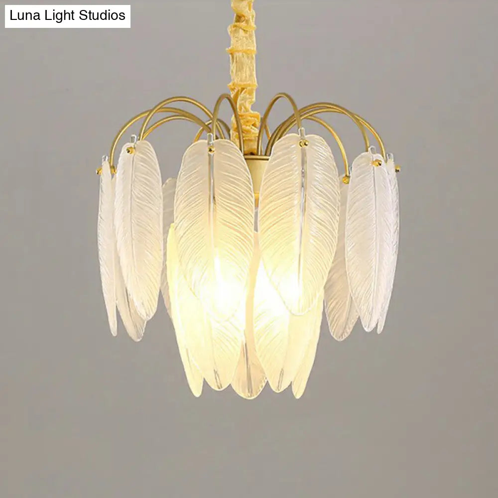 Modern Handmade White Glass Leaf Pendant Light With Gold Finish Chandelier