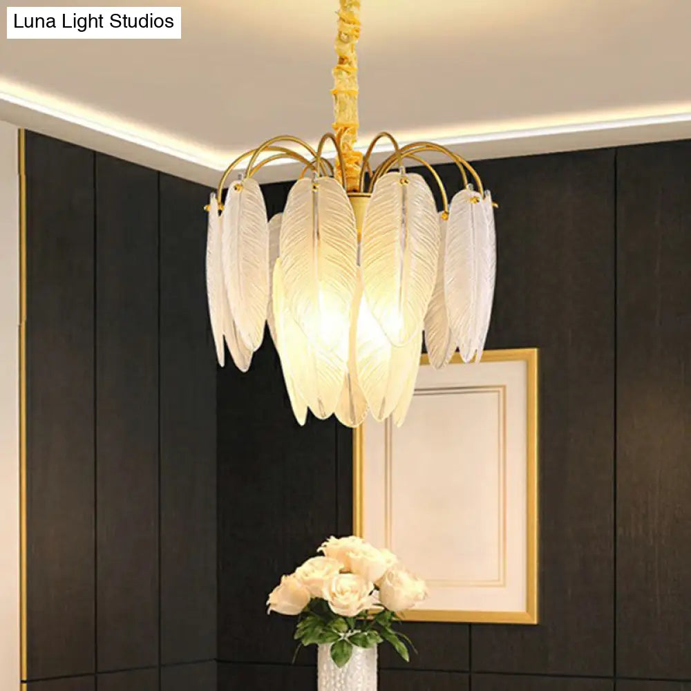 White Glass Leaf Pendant Light With Modern Gold Finish