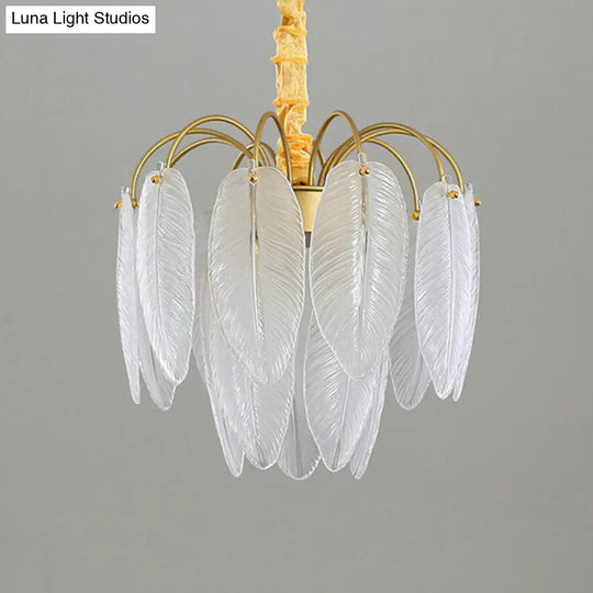 Modern Handmade White Glass Leaf Pendant Light With Gold Finish Chandelier